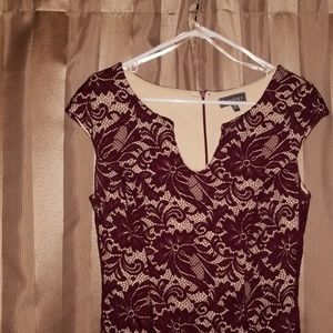 Lace over nude sheath dress